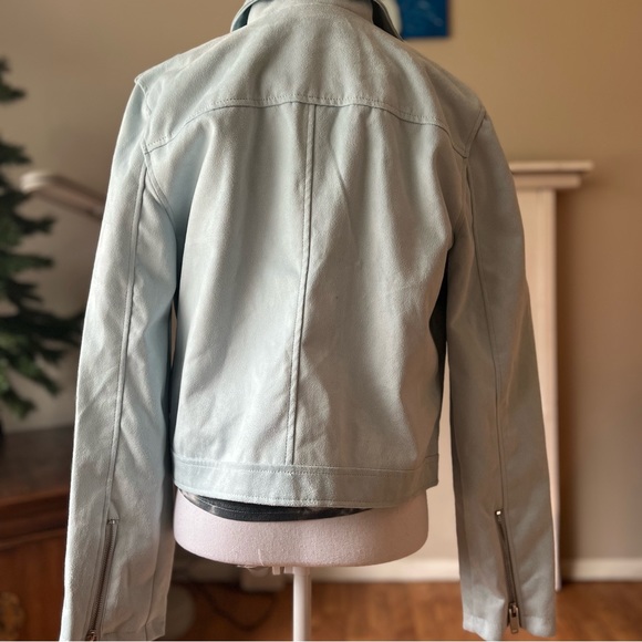Outer Edge Ice Blue Faux Suede Edgy Moto Jacket Sz XL - Picture 9 of 14